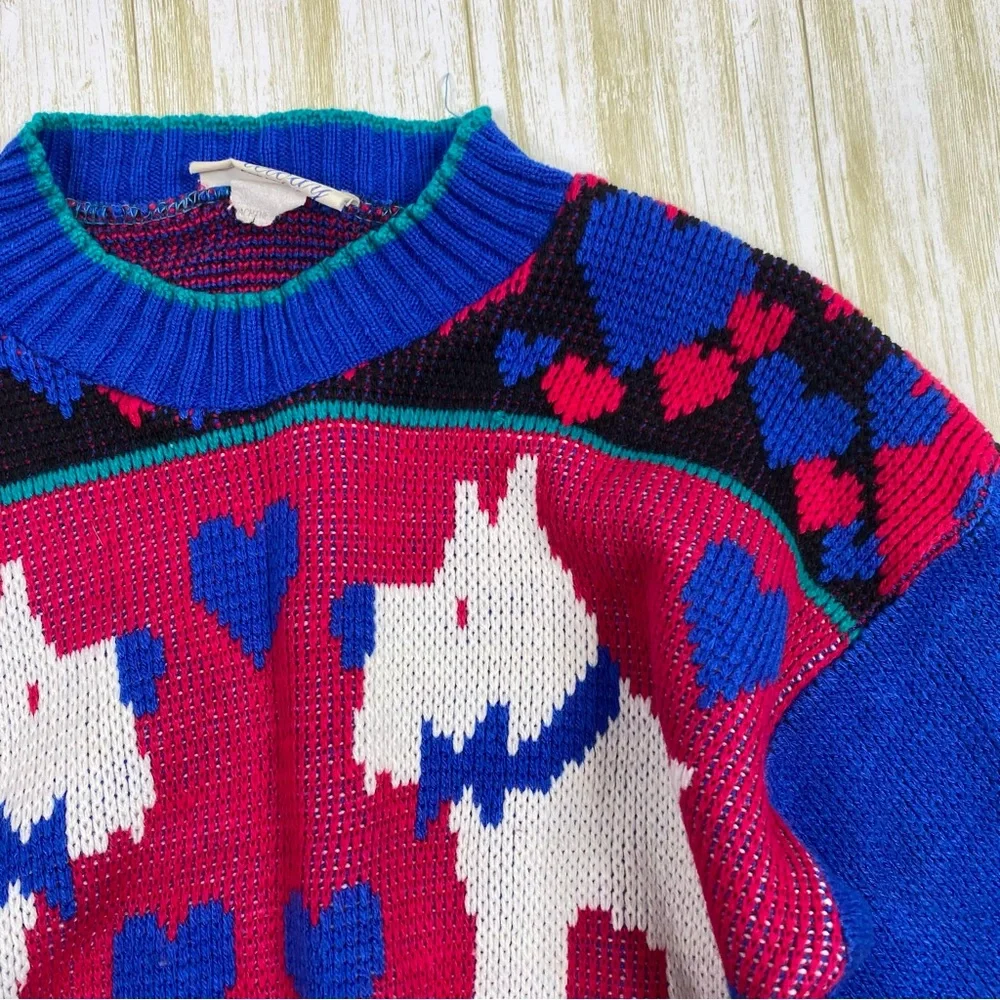 Vintage Melody Creations Multi Color Knit Scottie Dog Pullover Sweater